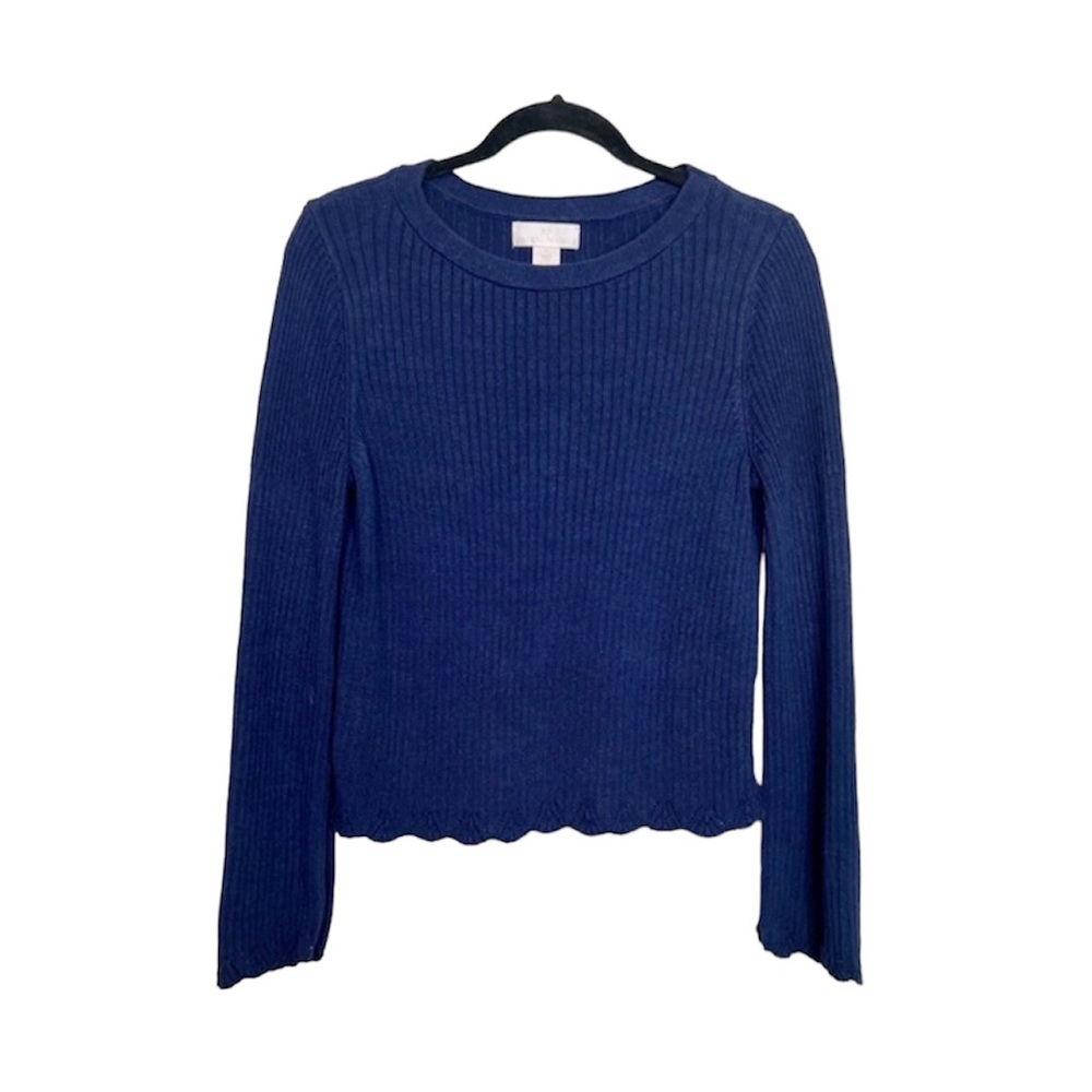 RACHEL PARCELL Scallop Hem Blue Cotton Linen Sweater size Small